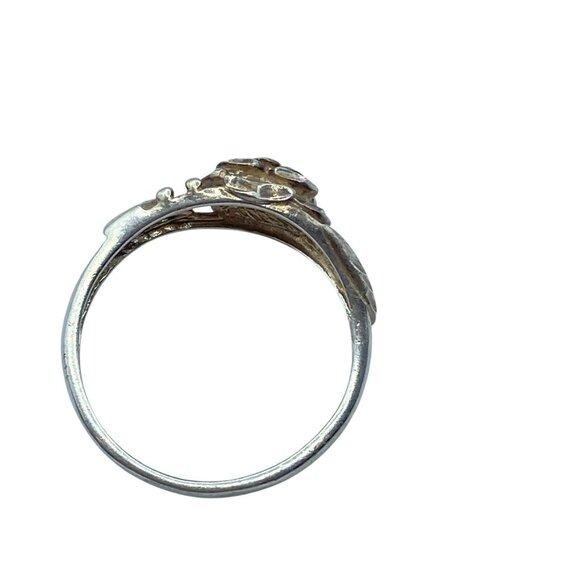 Vintage Sterling Silver 3D Rose Etched Ring Size 9 Signed NV Floral - Picture 8 of 11